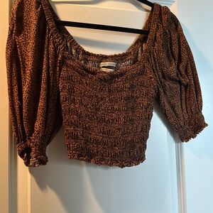 Urban Outfitters Brown Puff Sleeve Crop Blouse